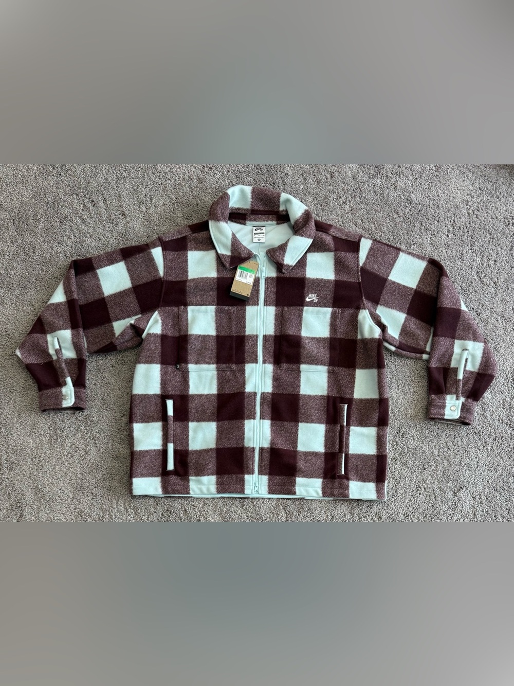 Nike SB Essential Skate Shirt Jacket Glacier Blue Burgundy HV1421-474 Men Sz XL